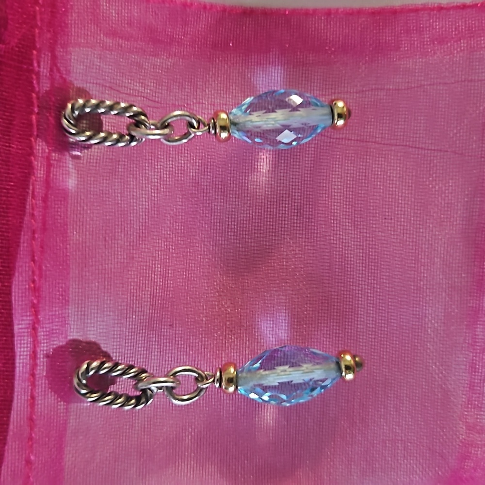 Vintage David Yurman Blue Topaz, silver with 18K gold drop earrings.